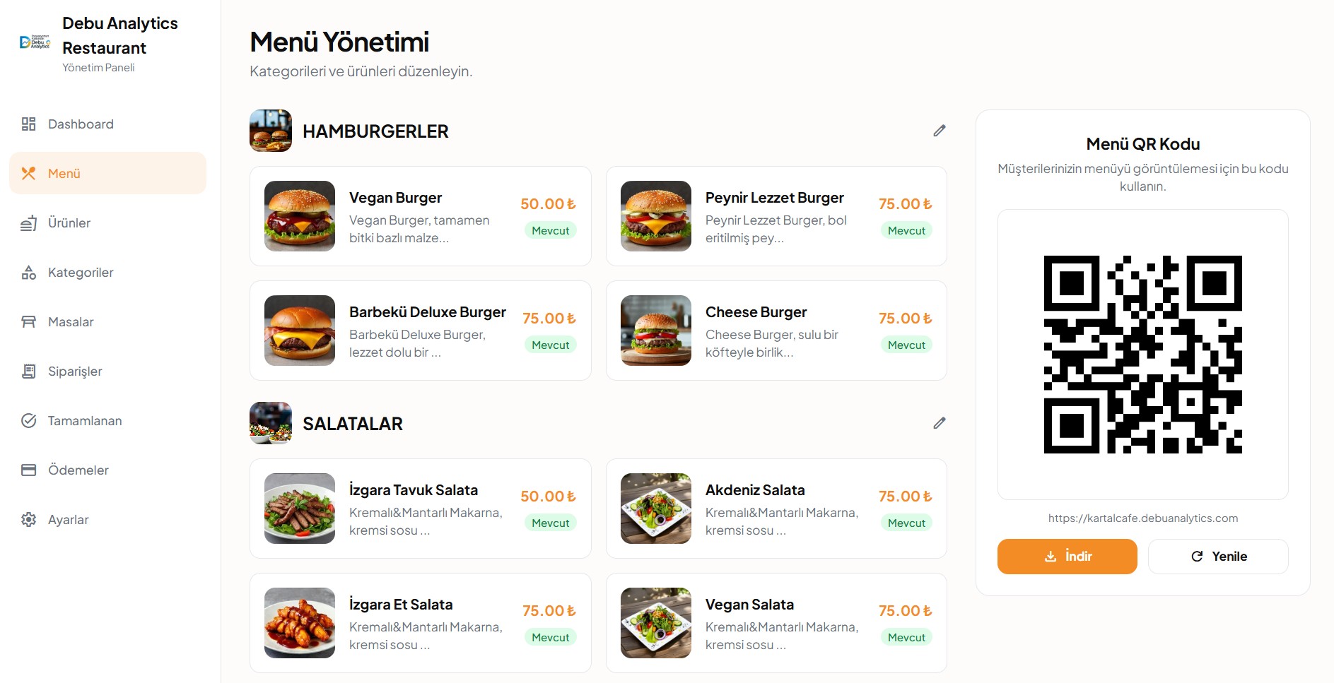 QR Kod ile Menü Yazılımı